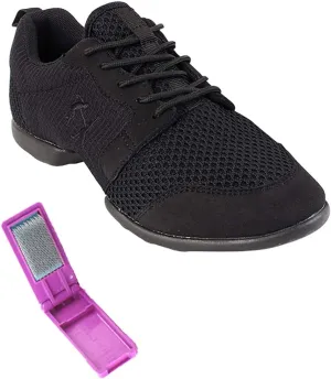 Very Fine Unisex Dance Sneakers - VFSN024 and Foldable Brush Bundle - Black - 11 Women/10 Men
