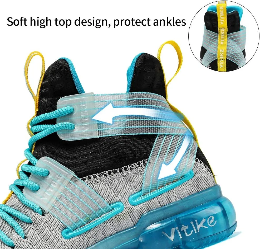 VITUOFLY Kids Basketball Shoes Boys Air Cushion Sneakers Girls Mid Top School Hoops Shoes Non-Slip Outdoor Sports Running Gym Comfortable Durable Little Kid/Big Kid