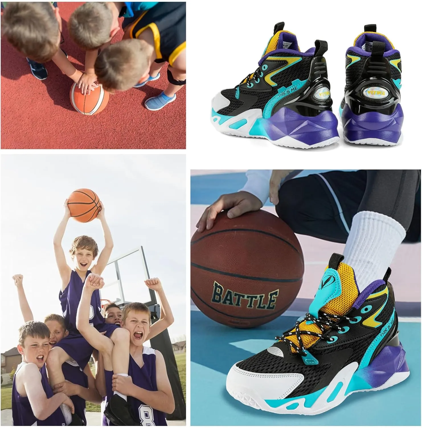 VITUOFLY Kids Basketball Shoes Boys Air Cushion Sneakers Girls Mid Top School Hoops Shoes Non-Slip Outdoor Sports Running Gym Comfortable Durable Little Kid/Big Kid