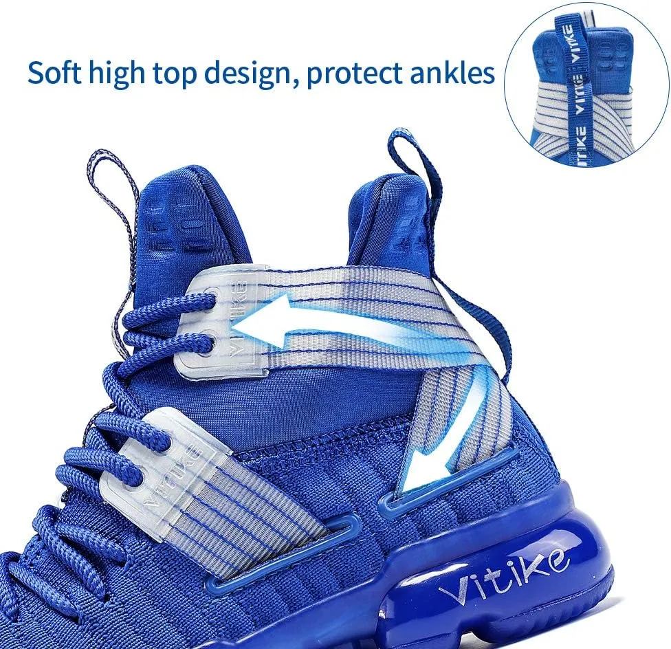 VITUOFLY Kids Basketball Shoes Boys Air Cushion Sneakers Girls Mid Top School Hoops Shoes Non-Slip Outdoor Sports Running Gym Comfortable Durable Little Kid/Big Kid