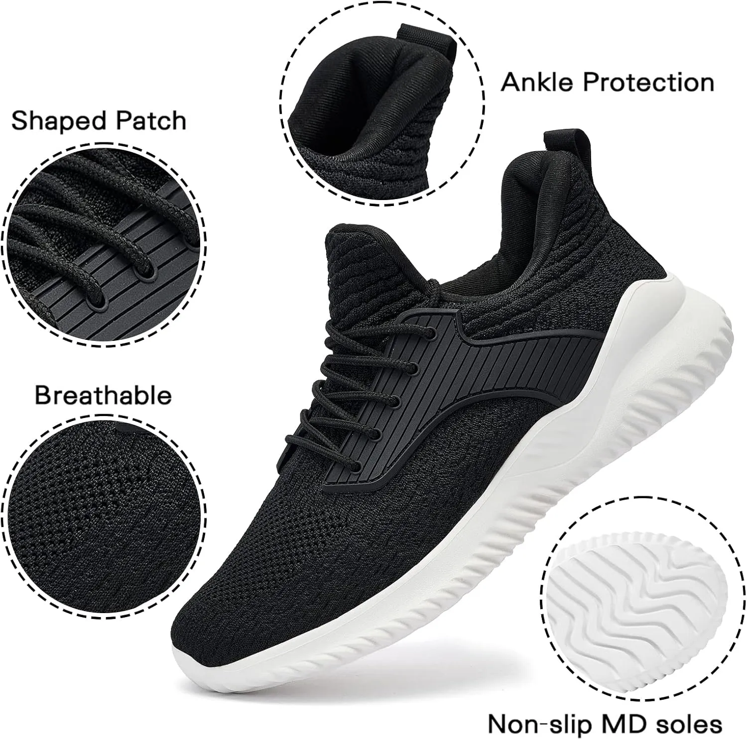 Walking Shoes for Men Sneakers - Memory Foam Tennis Running Shoes for Athletic Workout Gym Jogging Sports Lightweight Breathable Casual Sneakers