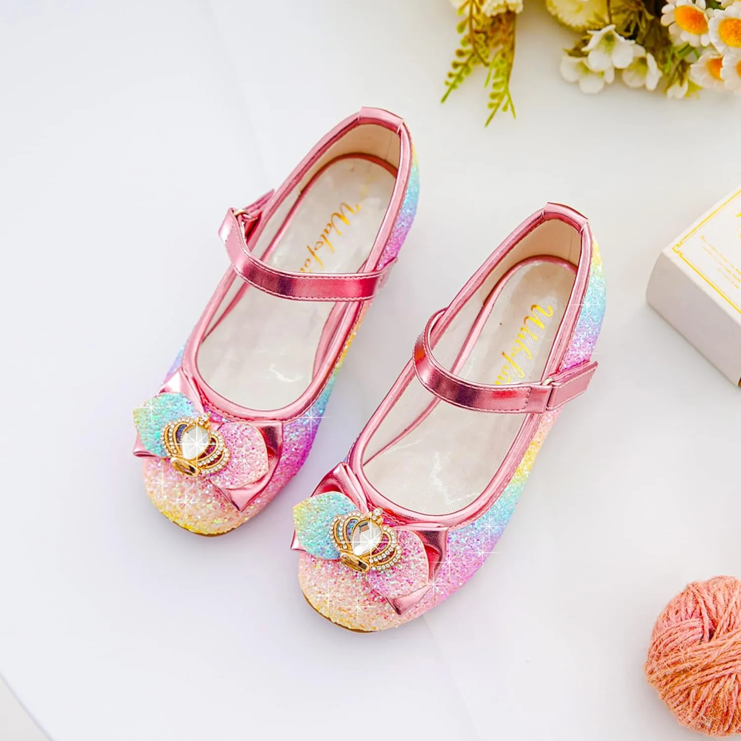 Walofou Flower Girls Wedding Party Heel Princess Shoes Flats for Kid Toddler