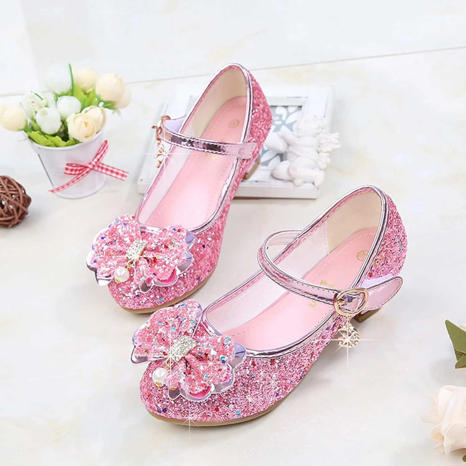 Walofou Flower Girls Wedding Party Heel Princess Shoes Flats for Kid Toddler