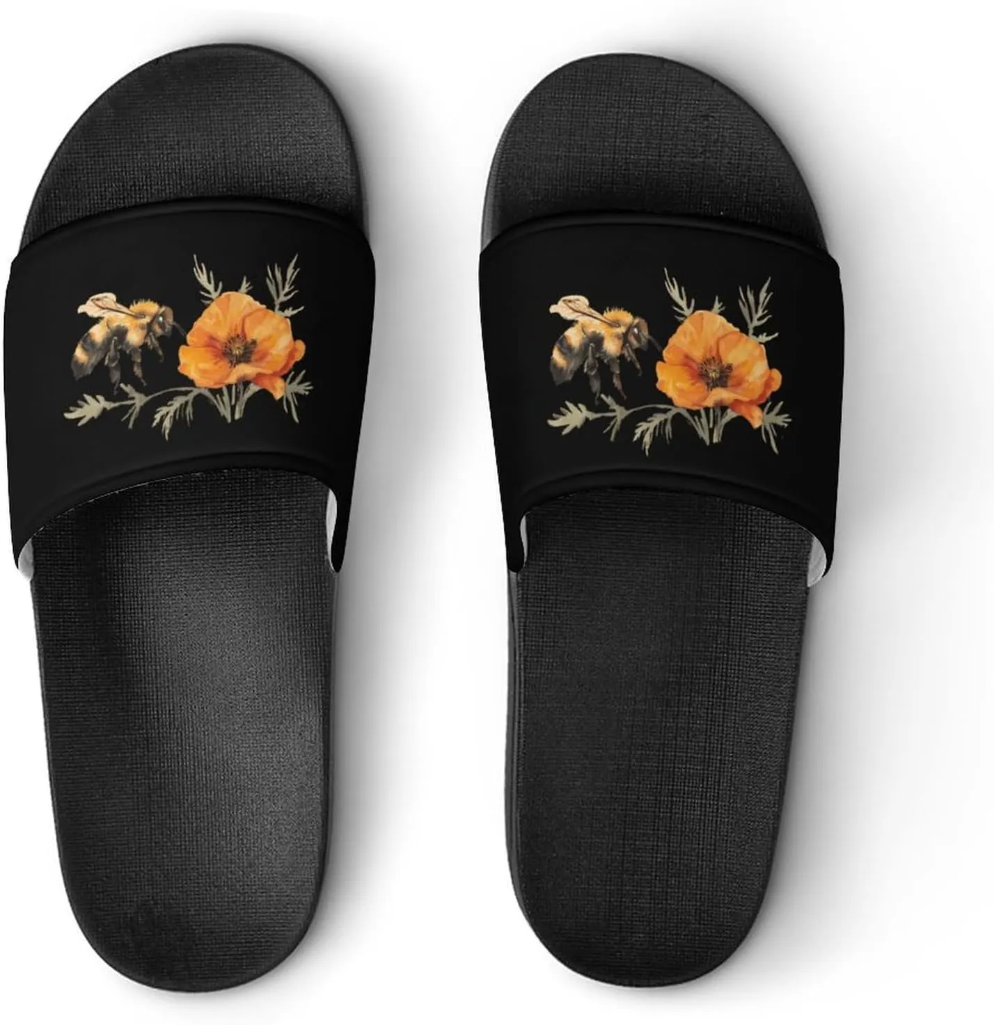 Watercolor Honey Bee Non Slip Slides Sandals for Women Men Quick Drying Shower Shoes for Bathroom Pool Beach
