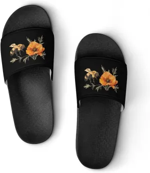 Watercolor Honey Bee Non Slip Slides Sandals for Women Men Quick Drying Shower Shoes for Bathroom Pool Beach