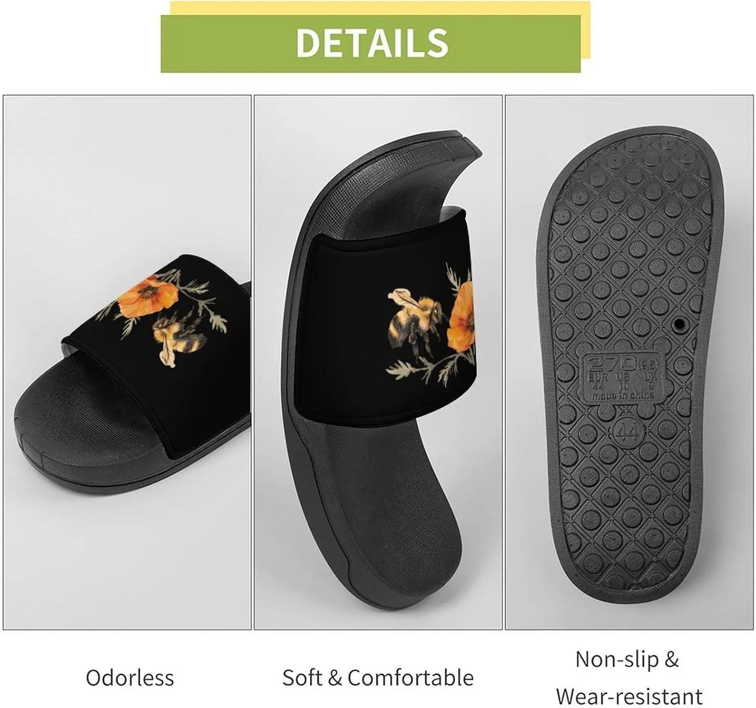 Watercolor Honey Bee Non Slip Slides Sandals for Women Men Quick Drying Shower Shoes for Bathroom Pool Beach