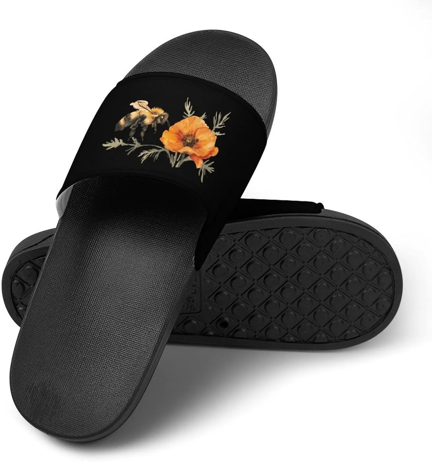 Watercolor Honey Bee Non Slip Slides Sandals for Women Men Quick Drying Shower Shoes for Bathroom Pool Beach