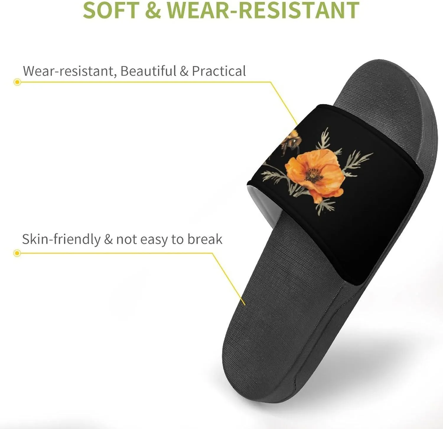 Watercolor Honey Bee Non Slip Slides Sandals for Women Men Quick Drying Shower Shoes for Bathroom Pool Beach