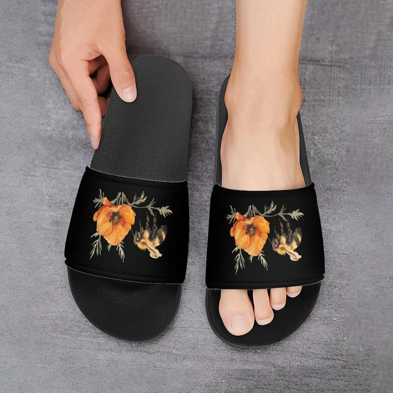 Watercolor Honey Bee Non Slip Slides Sandals for Women Men Quick Drying Shower Shoes for Bathroom Pool Beach