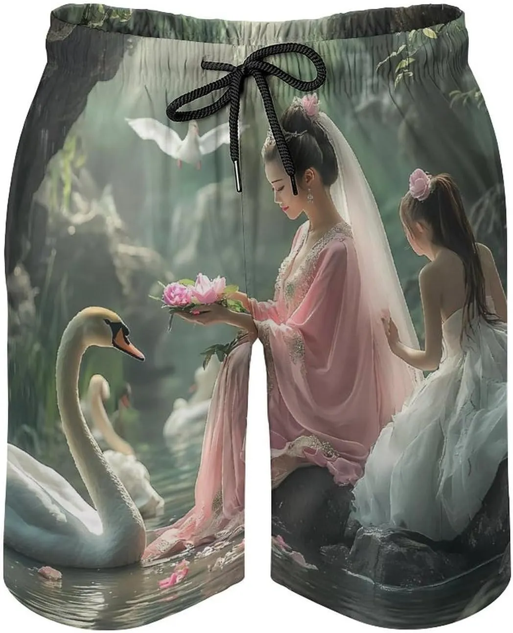 White Swan Woman Lake Mens Swim Trunks Quick Dry Board Shorts Casual Swimsuit