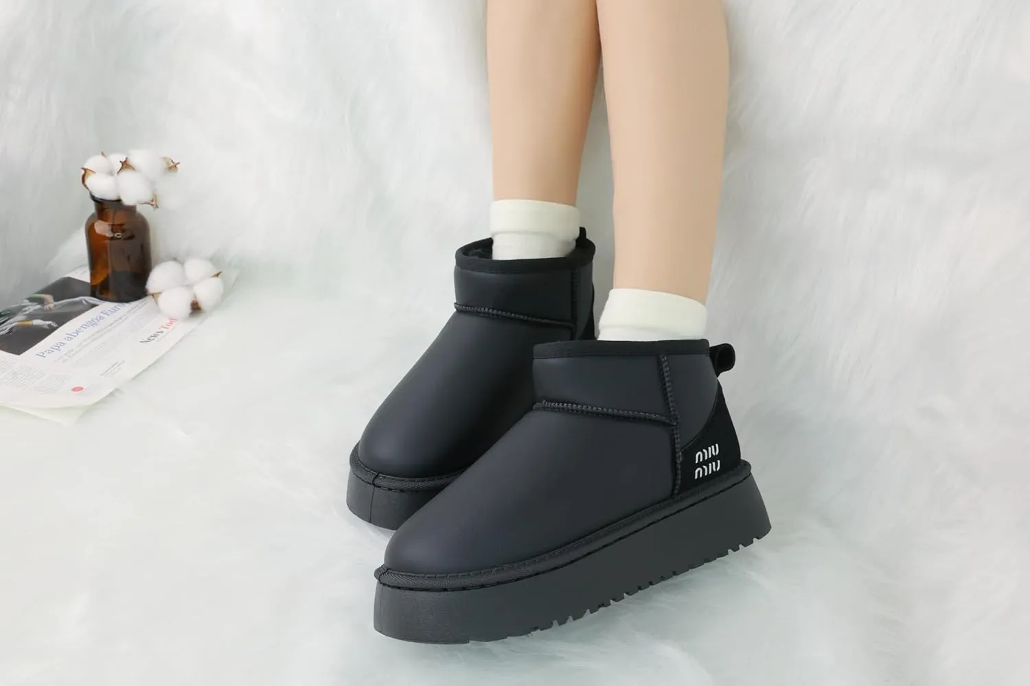 Winter Ankle Boots for Women - Water Resistant Leather Booties Non-Slip Platform Suede Mini Women's Boots - Perfect for Christmas Gifts