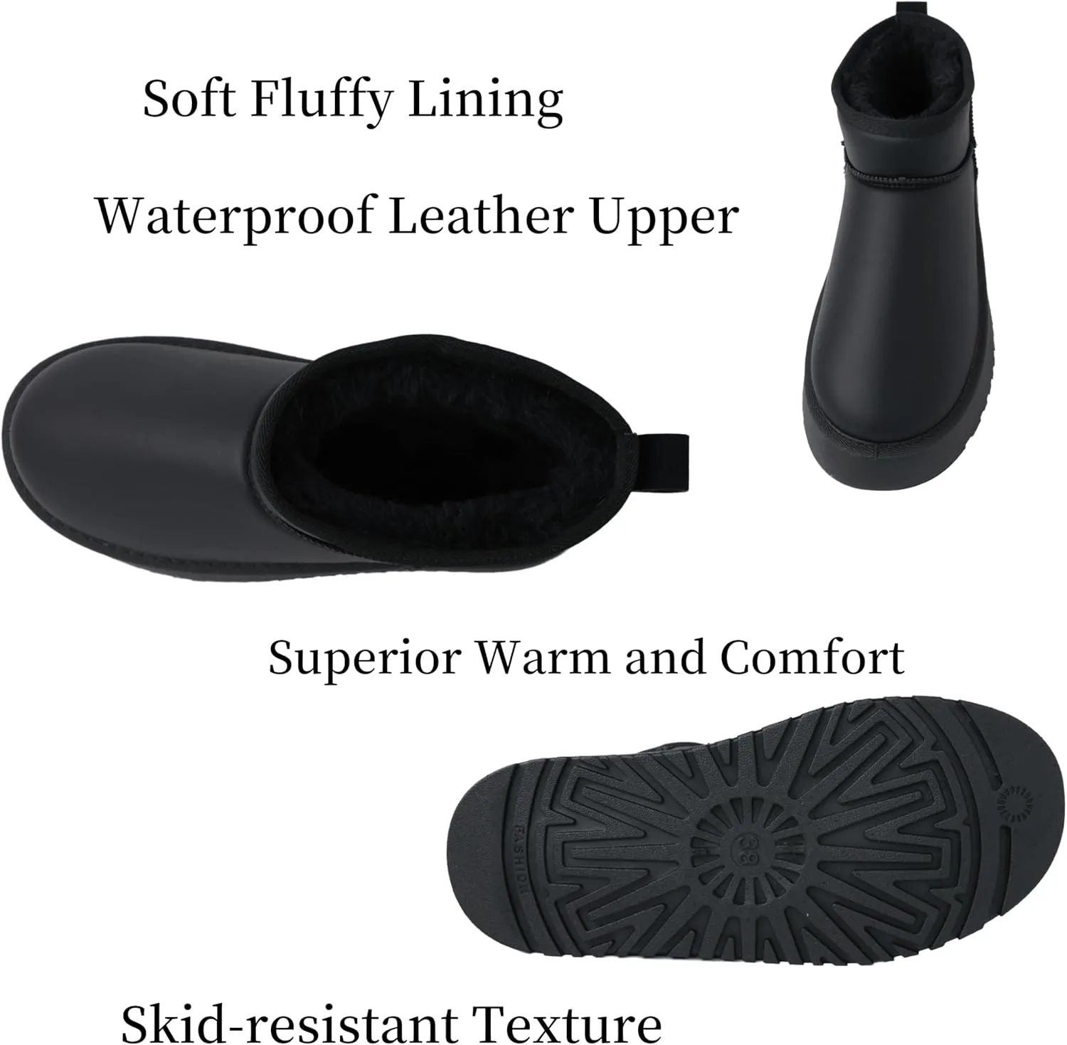 Winter Ankle Boots for Women - Water Resistant Leather Booties Non-Slip Platform Suede Mini Women's Boots - Perfect for Christmas Gifts