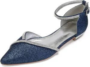 Women Glitter Crystals Wedding Flats Shoes for Bride Pointed Toe Prom Evening Party Dress Flats 5047-1/25F