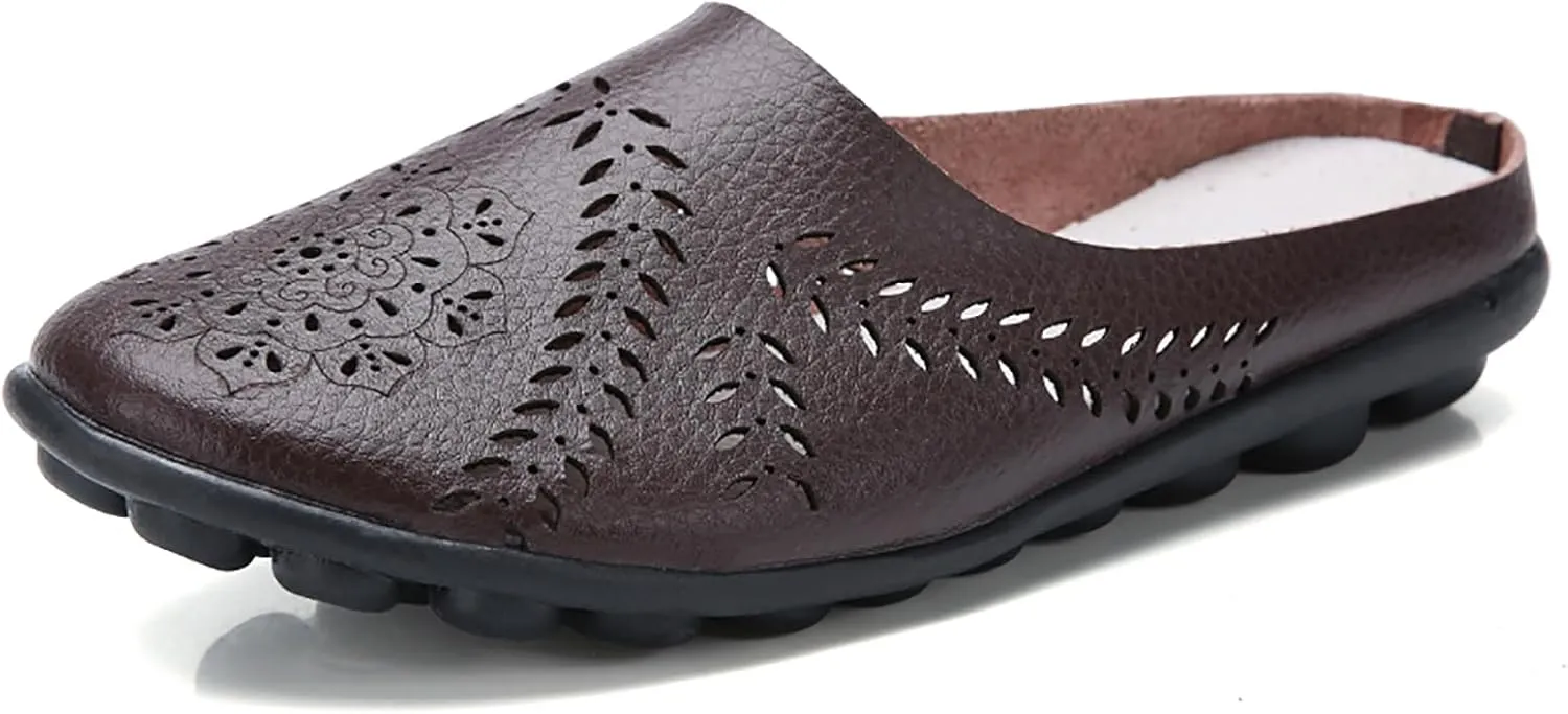 Women Hollow Breathable Flats Summer Slippers Slip-on Round Toe Non-Slip Softsole Lightweight Comfortable Dressy Loafer
