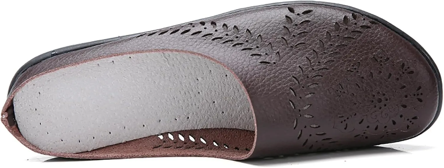 Women Hollow Breathable Flats Summer Slippers Slip-on Round Toe Non-Slip Softsole Lightweight Comfortable Dressy Loafer