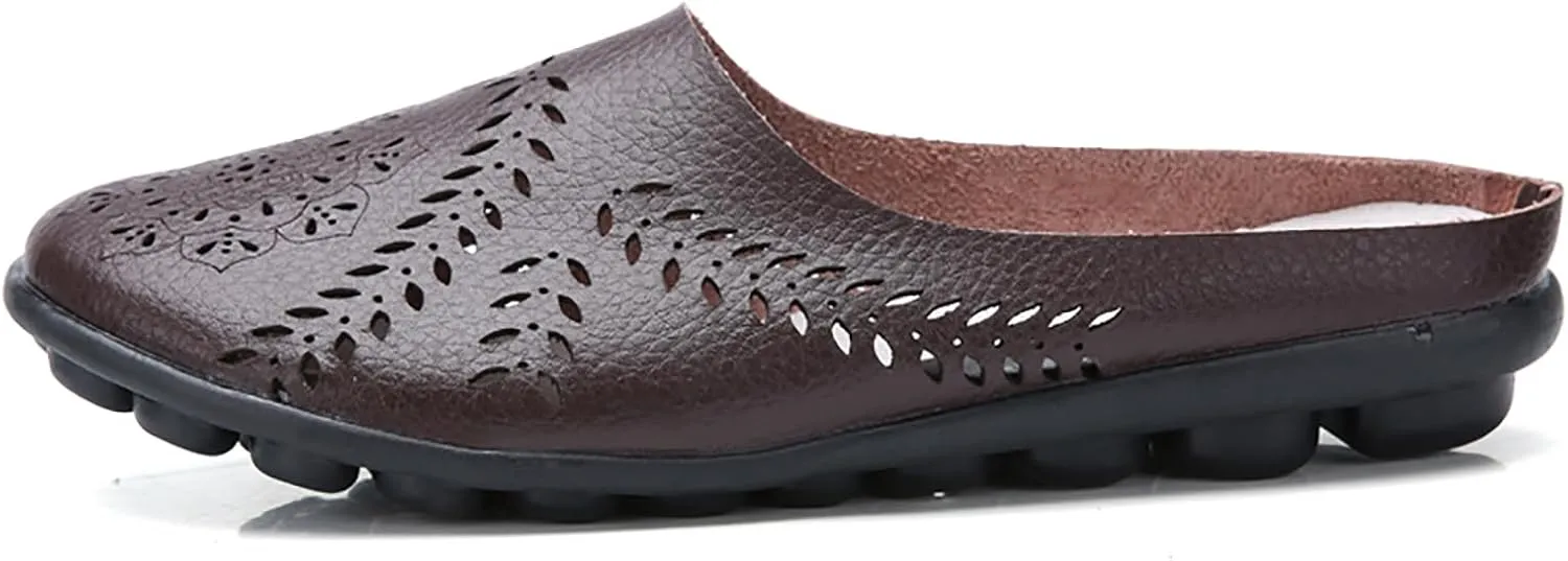 Women Hollow Breathable Flats Summer Slippers Slip-on Round Toe Non-Slip Softsole Lightweight Comfortable Dressy Loafer