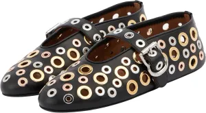 Women Perforated Ballet Flats with Buckle Strap Mesh Mary Jane Shoes Comfortable Ballerina for Casual Daily Dress