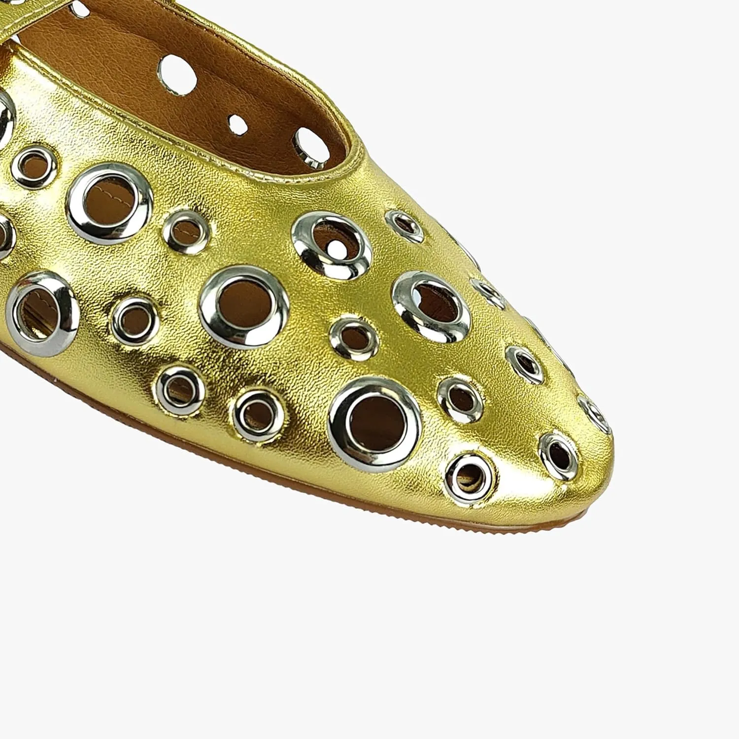 Women Perforated Ballet Flats with Buckle Strap Mesh Mary Jane Shoes Comfortable Ballerina for Casual Daily Dress