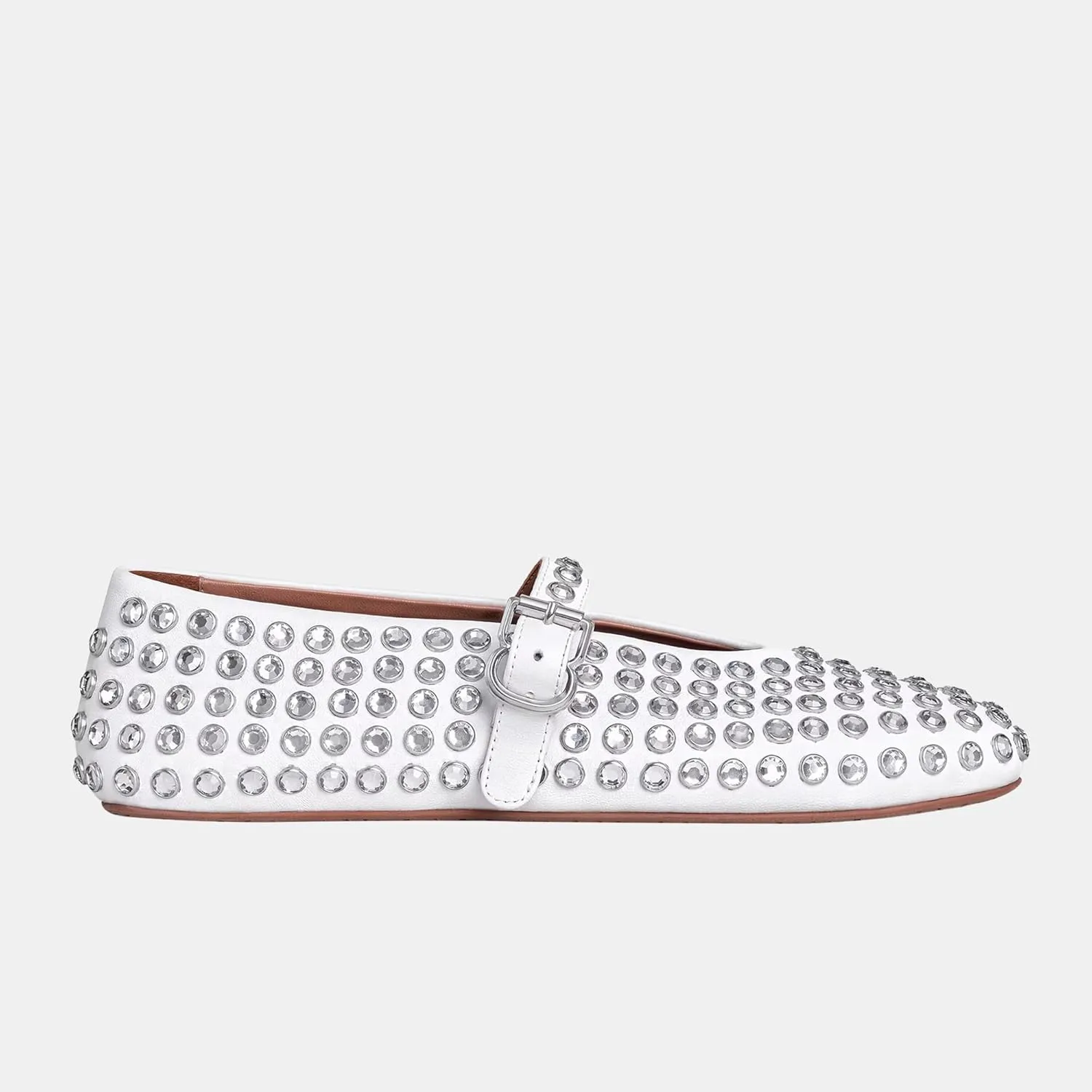 Women Rhinestone Ballet Flats Mary Jane Flat Buckle Strap Ballerina Shoes