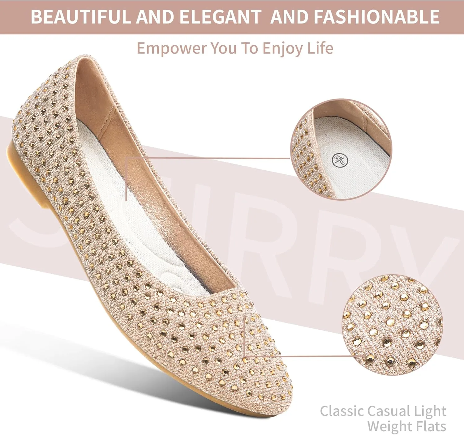 Women Rhinestone Ballet Flats Round Toe Sparkly Elegant Ballerina Flats Comfortable Light Weight Business Shoes Fashion Dress Wedding Shoes