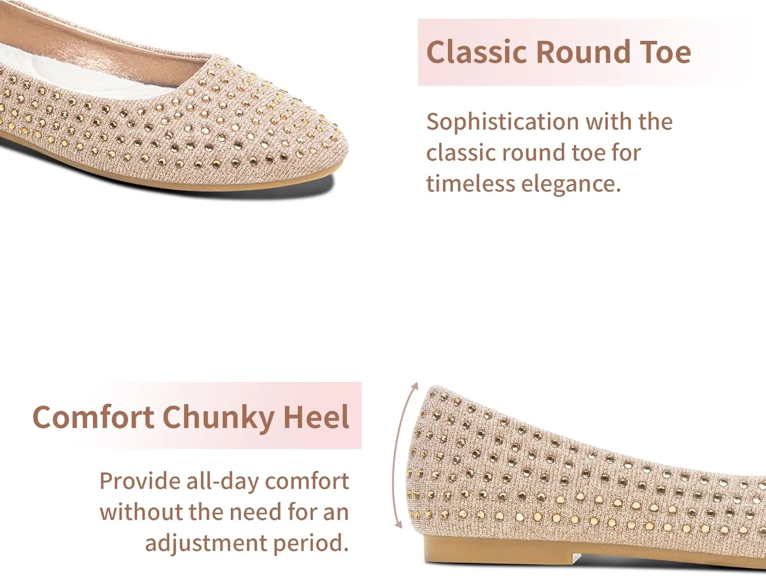 Women Rhinestone Ballet Flats Round Toe Sparkly Elegant Ballerina Flats Comfortable Light Weight Business Shoes Fashion Dress Wedding Shoes