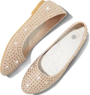 Women Rhinestone Ballet Flats Round Toe Sparkly Elegant Ballerina Flats Comfortable Light Weight Business Shoes Fashion Dress Wedding Shoes
