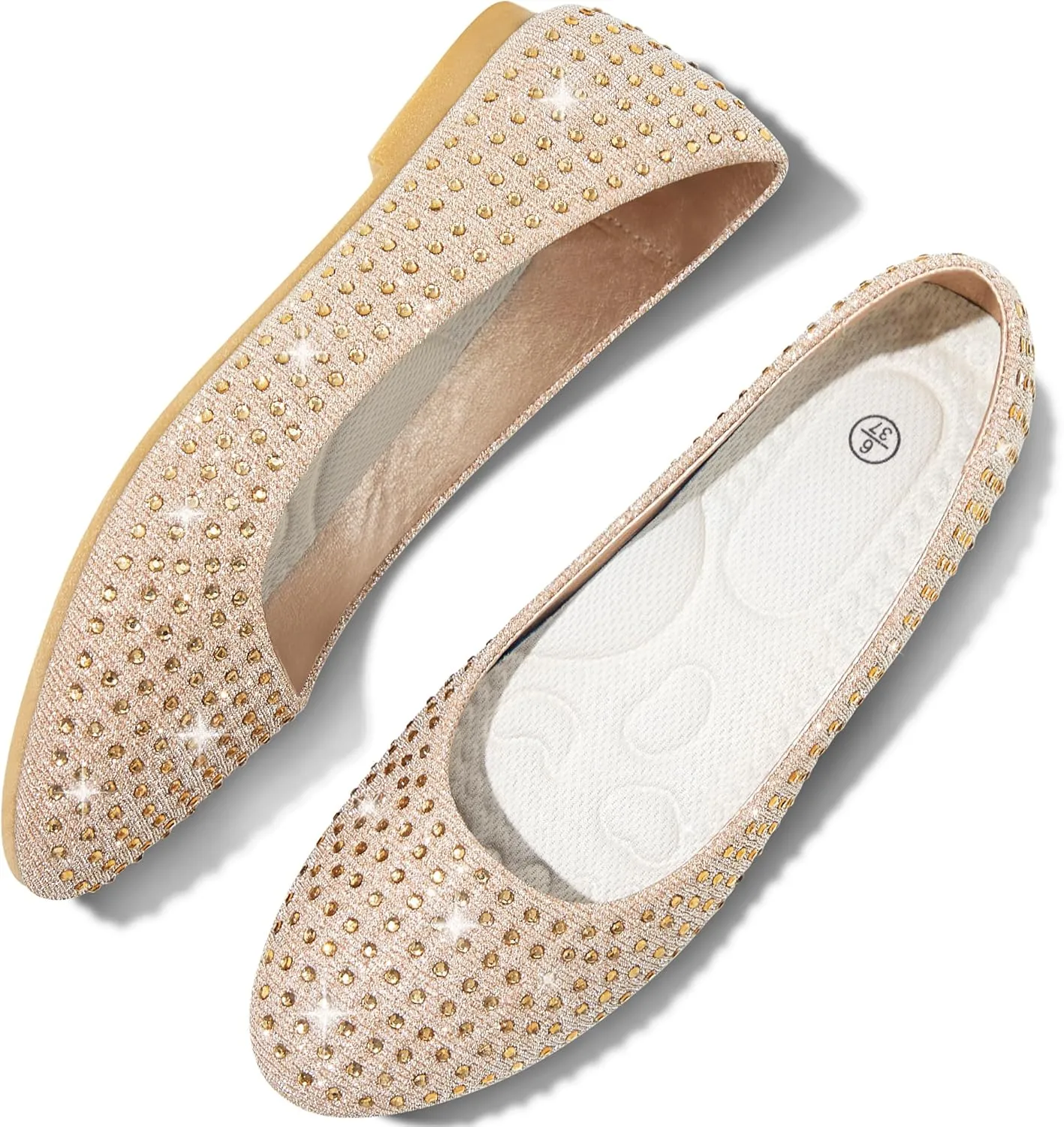 Women Rhinestone Ballet Flats Round Toe Sparkly Elegant Ballerina Flats Comfortable Light Weight Business Shoes Fashion Dress Wedding Shoes