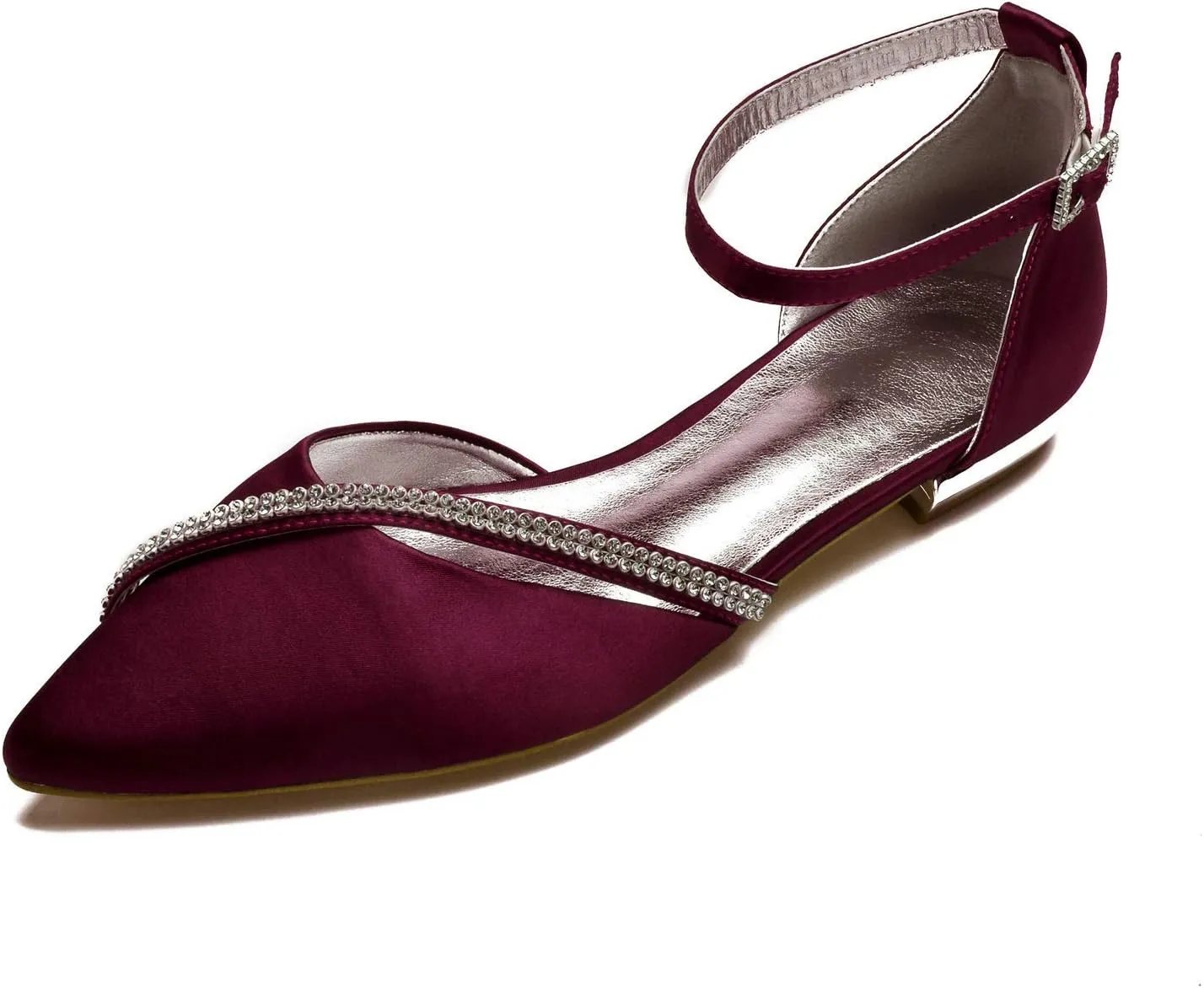 Women Satin Wedding Shoes for Bride Flats Pointed Toe Crystals Party Dress Bridesmaid Shoes 5047-1