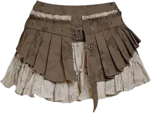 Women Vintage Street Ruched A-Line Skirt for Patchwork Skirts High Waist Slim Fit