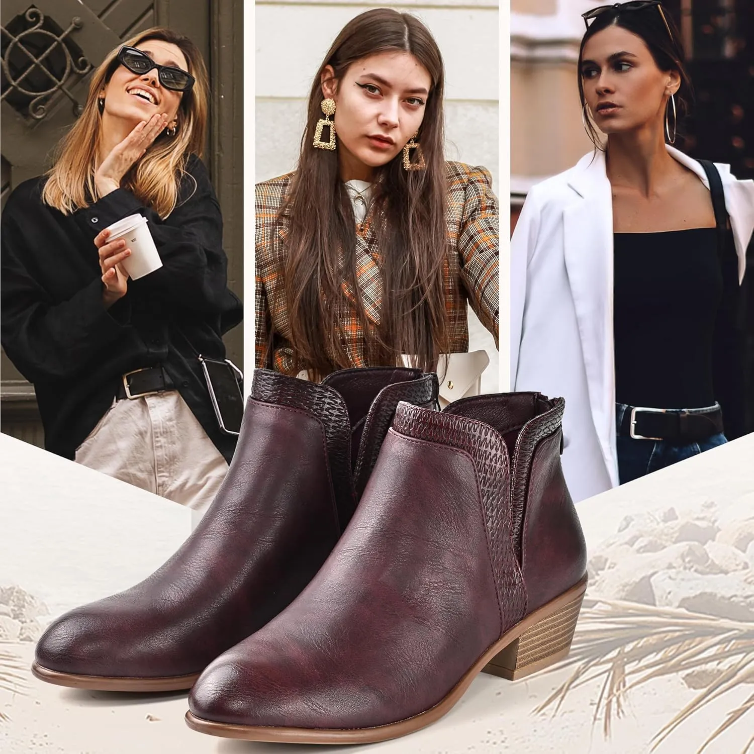 Women's Ankle Boots Low Heels Chunky Fashion Zipper Dressy Booties for Women