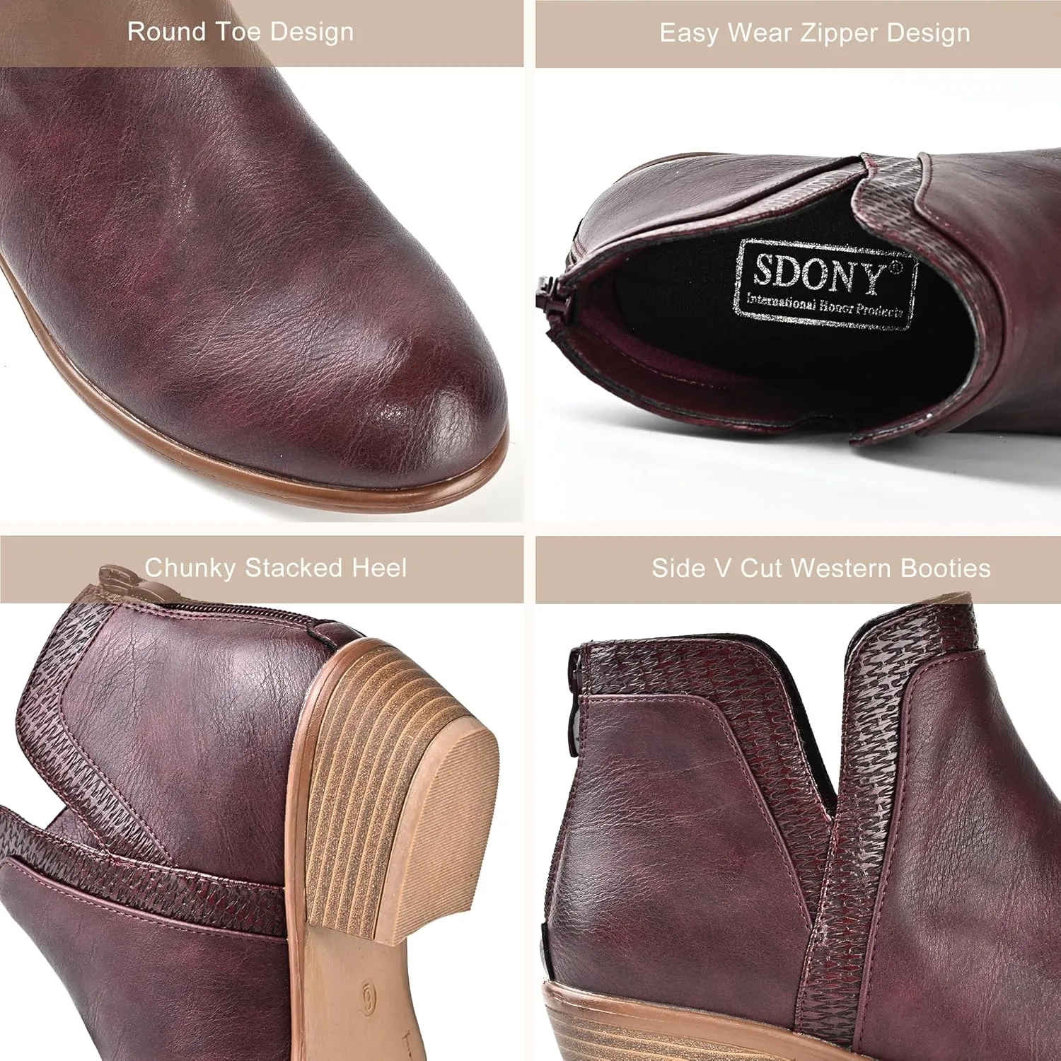 Women's Ankle Boots Low Heels Chunky Fashion Zipper Dressy Booties for Women