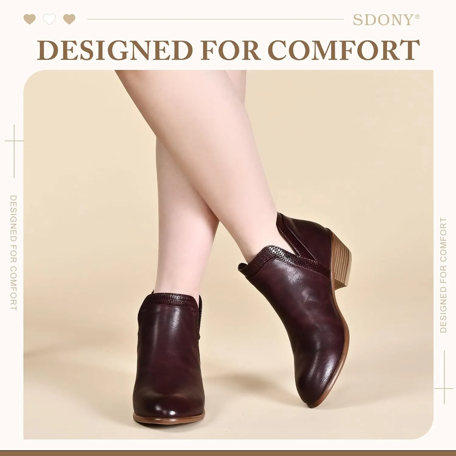 Women's Ankle Boots Low Heels Chunky Fashion Zipper Dressy Booties for Women
