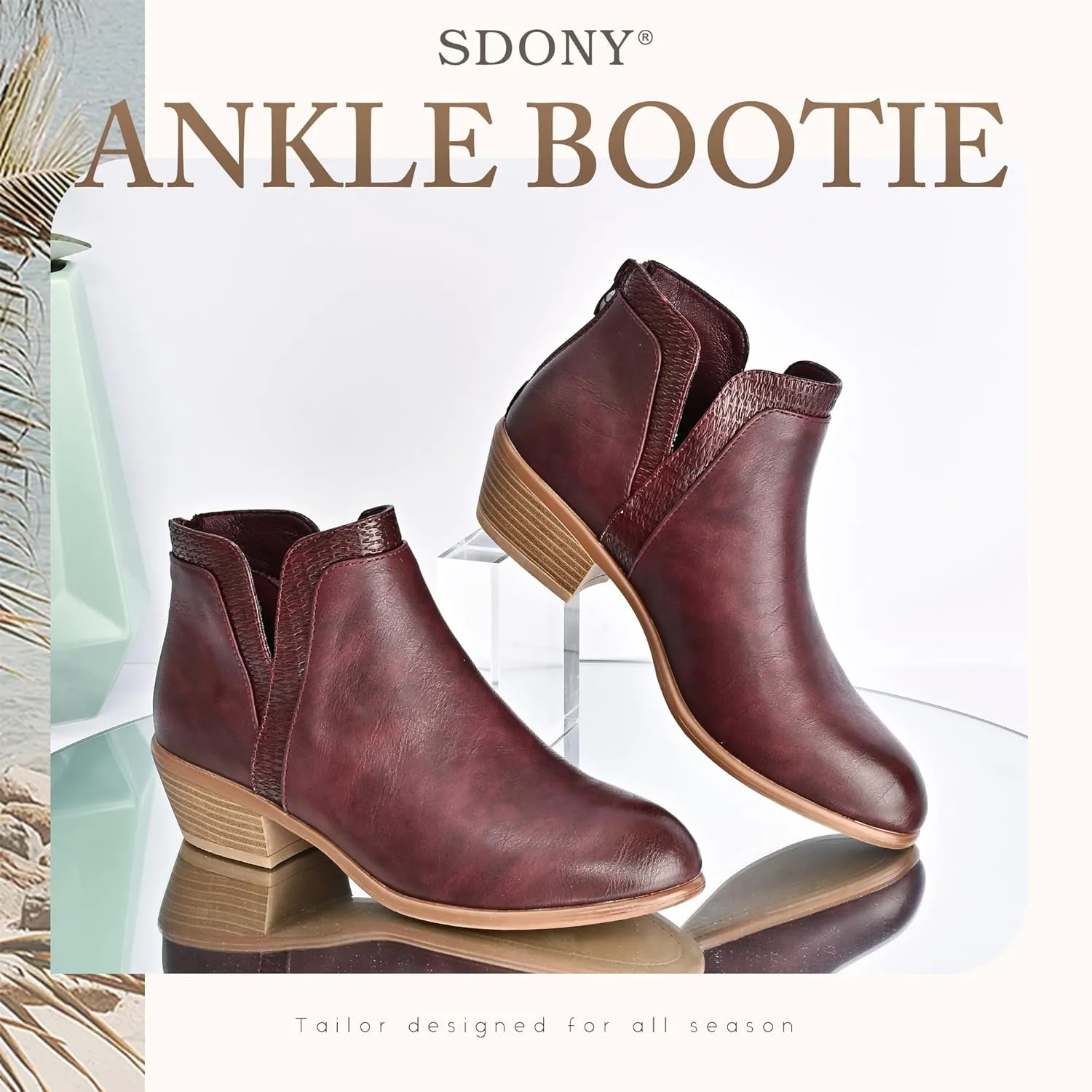 Women's Ankle Boots Low Heels Chunky Fashion Zipper Dressy Booties for Women