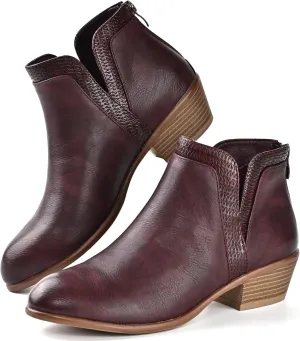 Women's Ankle Boots Low Heels Chunky Fashion Zipper Dressy Booties for Women