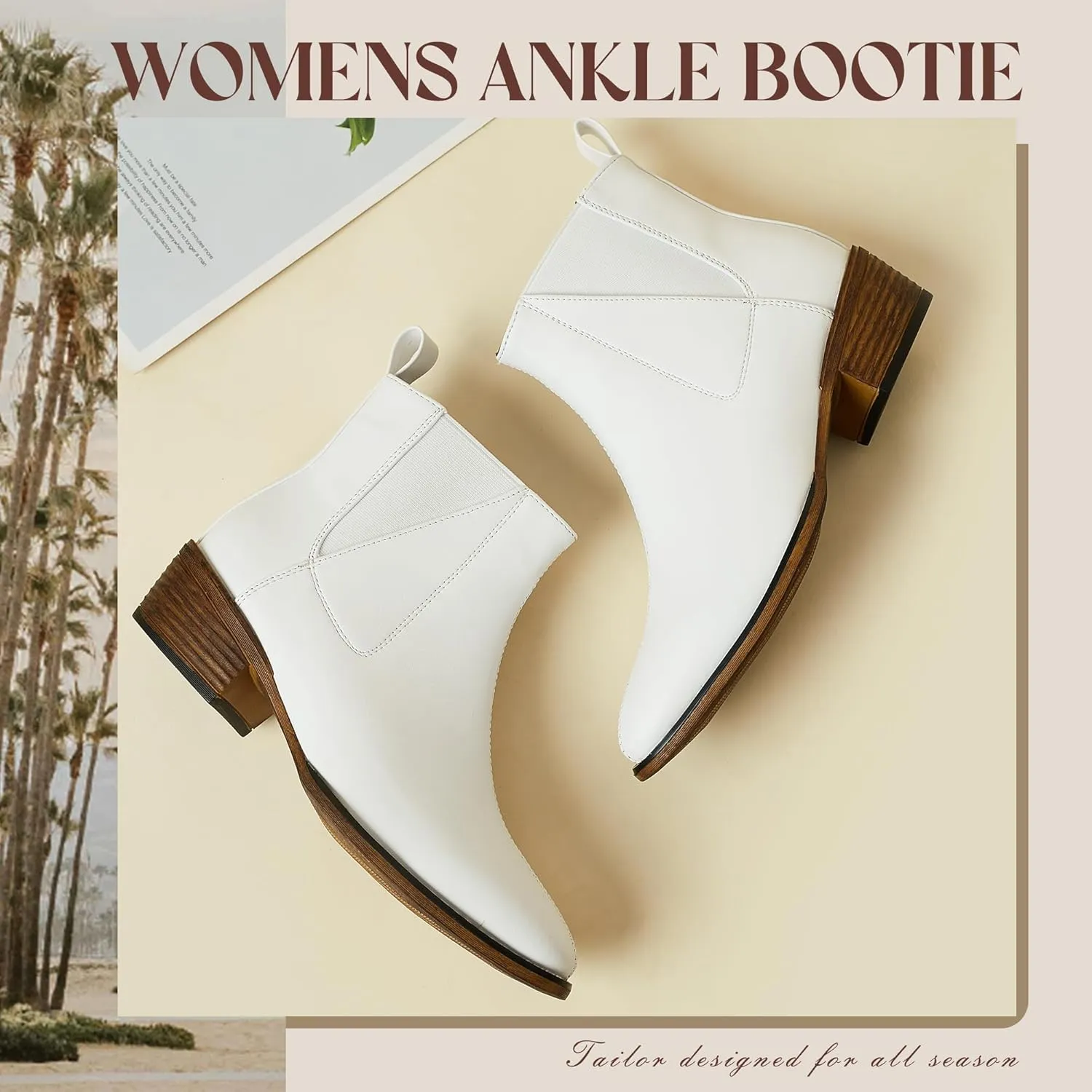 Women's Ankle Boots Mid-height Heels Chelsea Zipper Dressy Booties