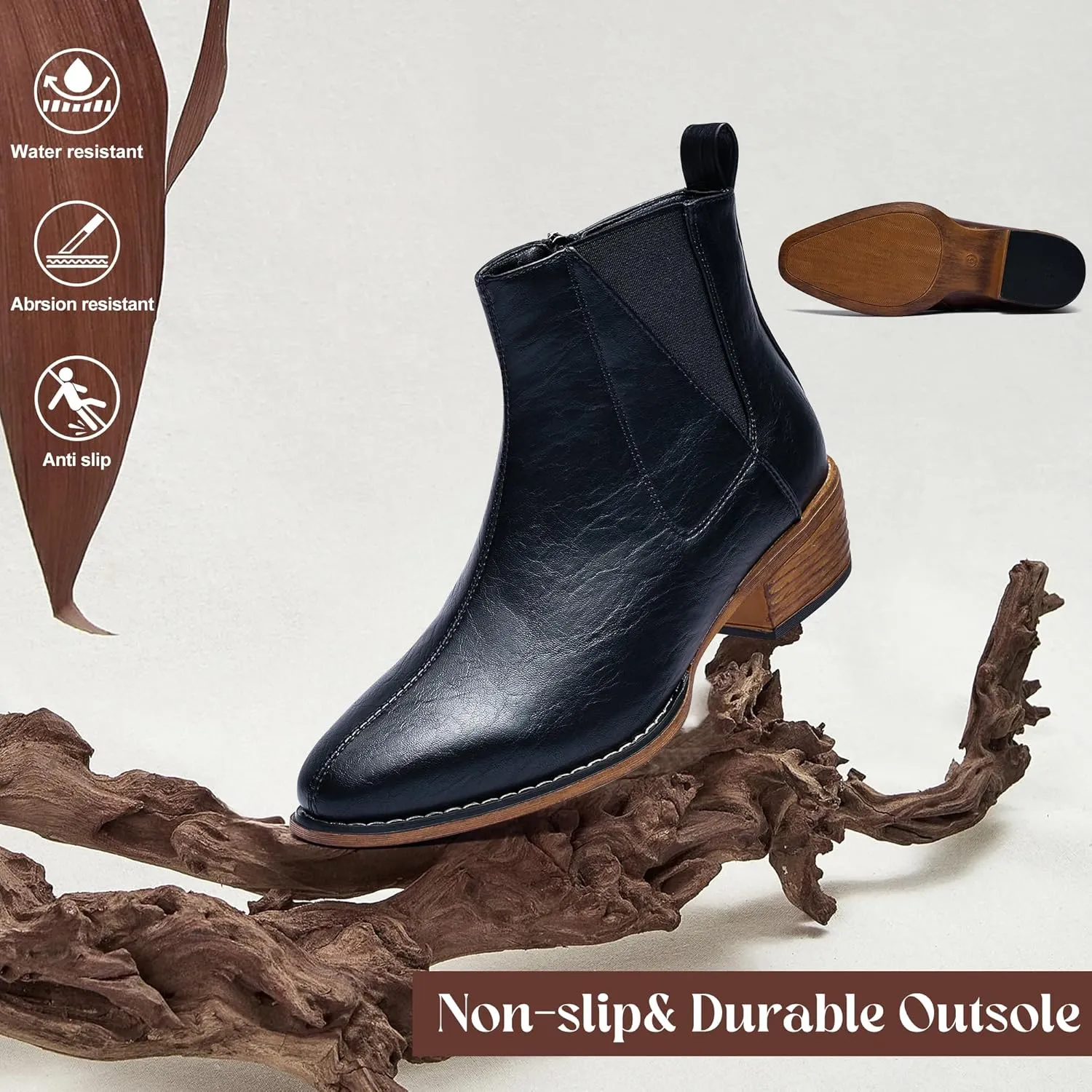 Women's Ankle Boots Mid-height Heels Chelsea Zipper Dressy Booties