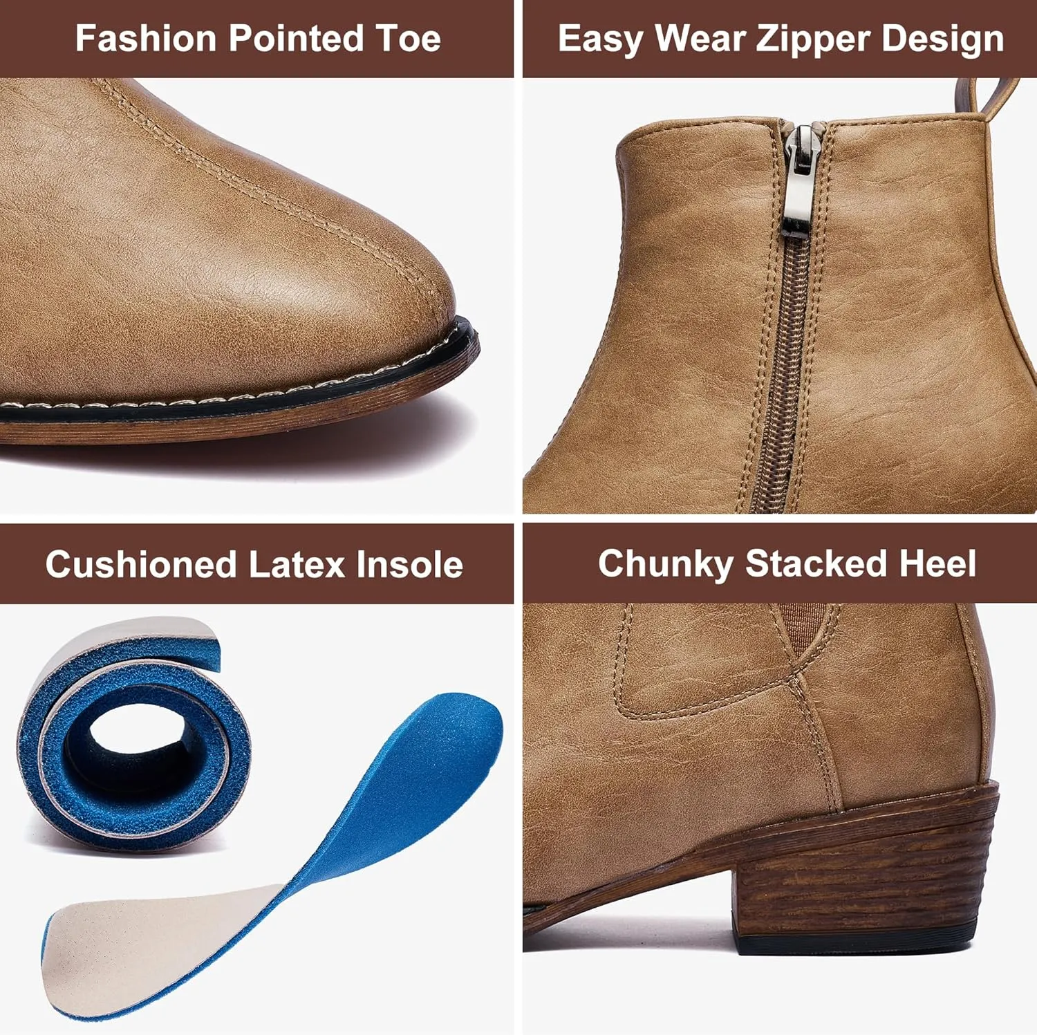 Women's Ankle Boots Mid-height Heels Chelsea Zipper Dressy Booties