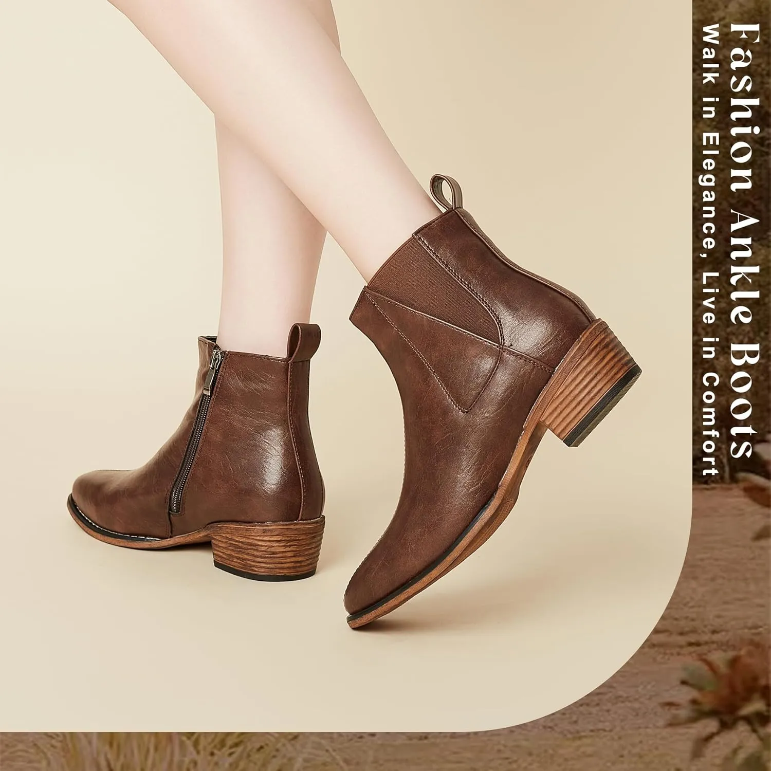 Women's Ankle Boots Mid-height Heels Chelsea Zipper Dressy Booties