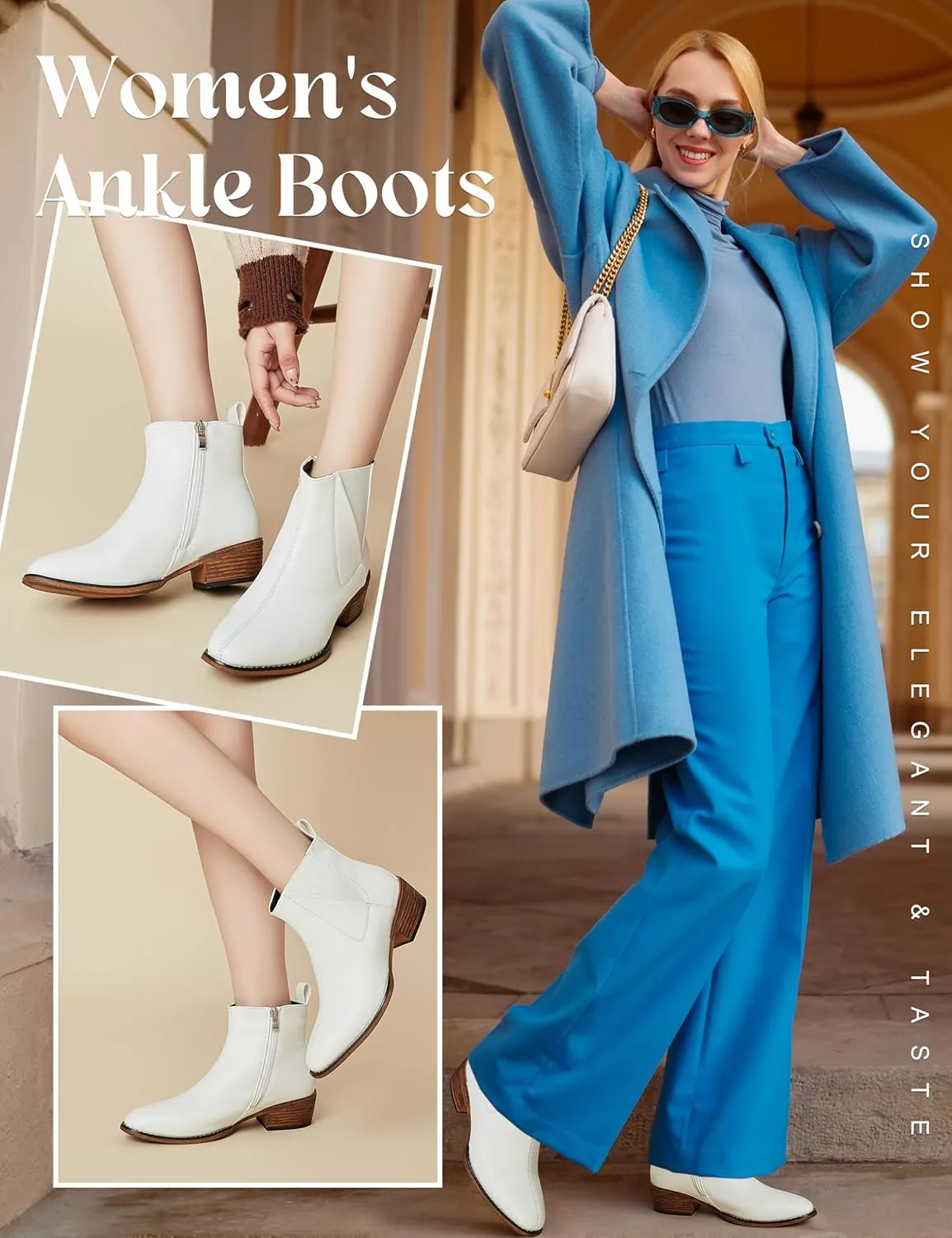 Women's Ankle Boots Mid-height Heels Chelsea Zipper Dressy Booties