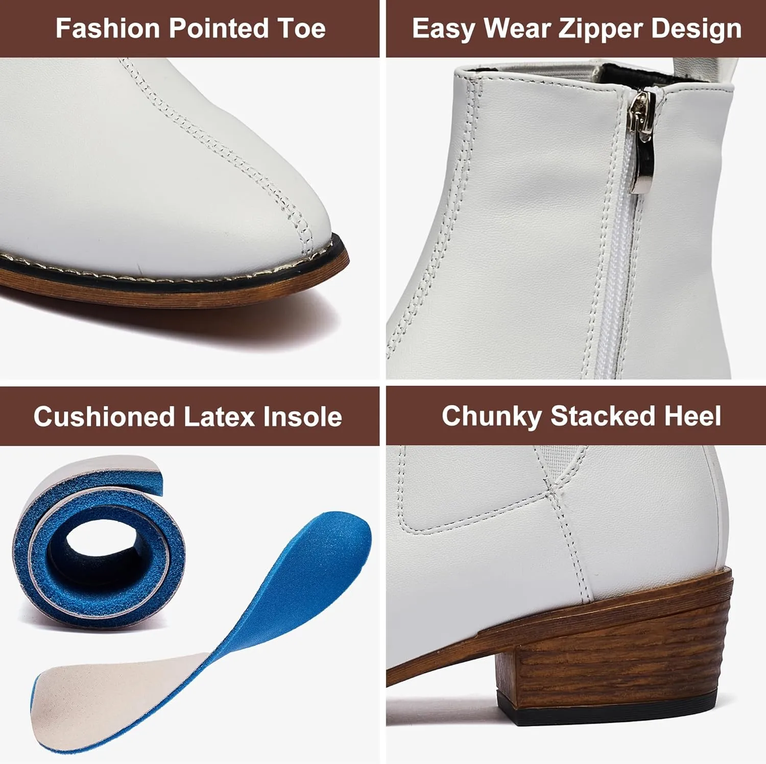 Women's Ankle Boots Mid-height Heels Chelsea Zipper Dressy Booties