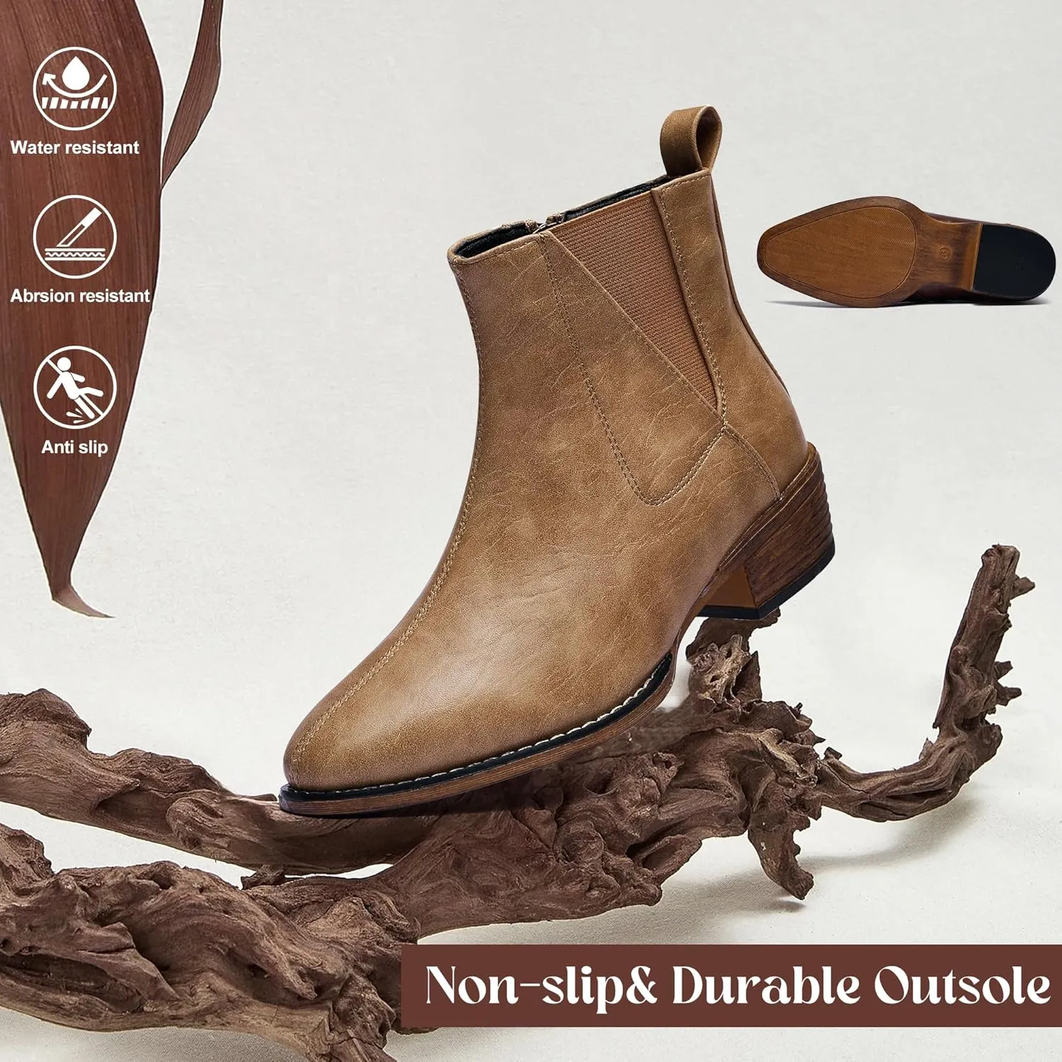 Women's Ankle Boots Mid-height Heels Chelsea Zipper Dressy Booties