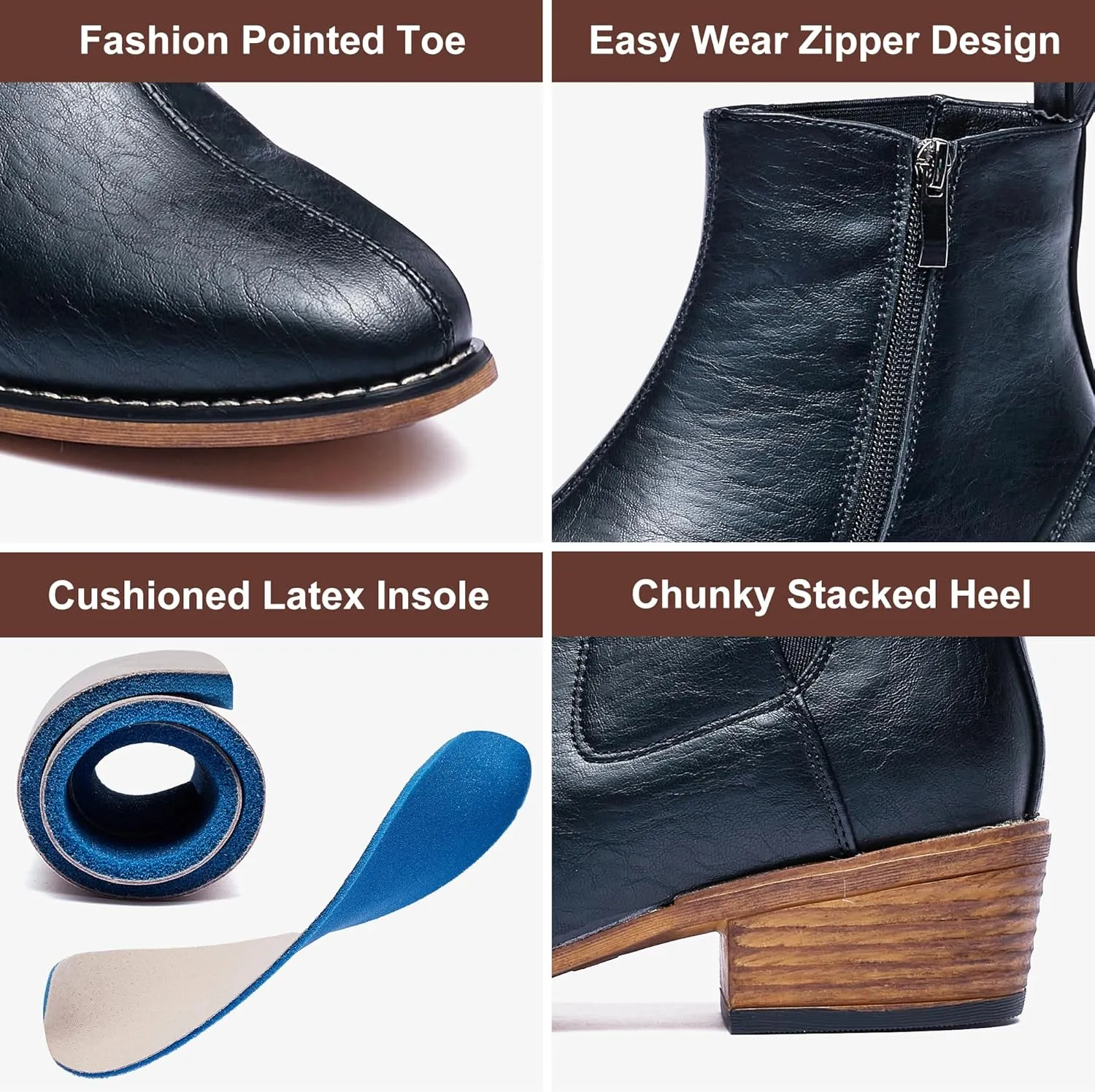Women's Ankle Boots Mid-height Heels Chelsea Zipper Dressy Booties