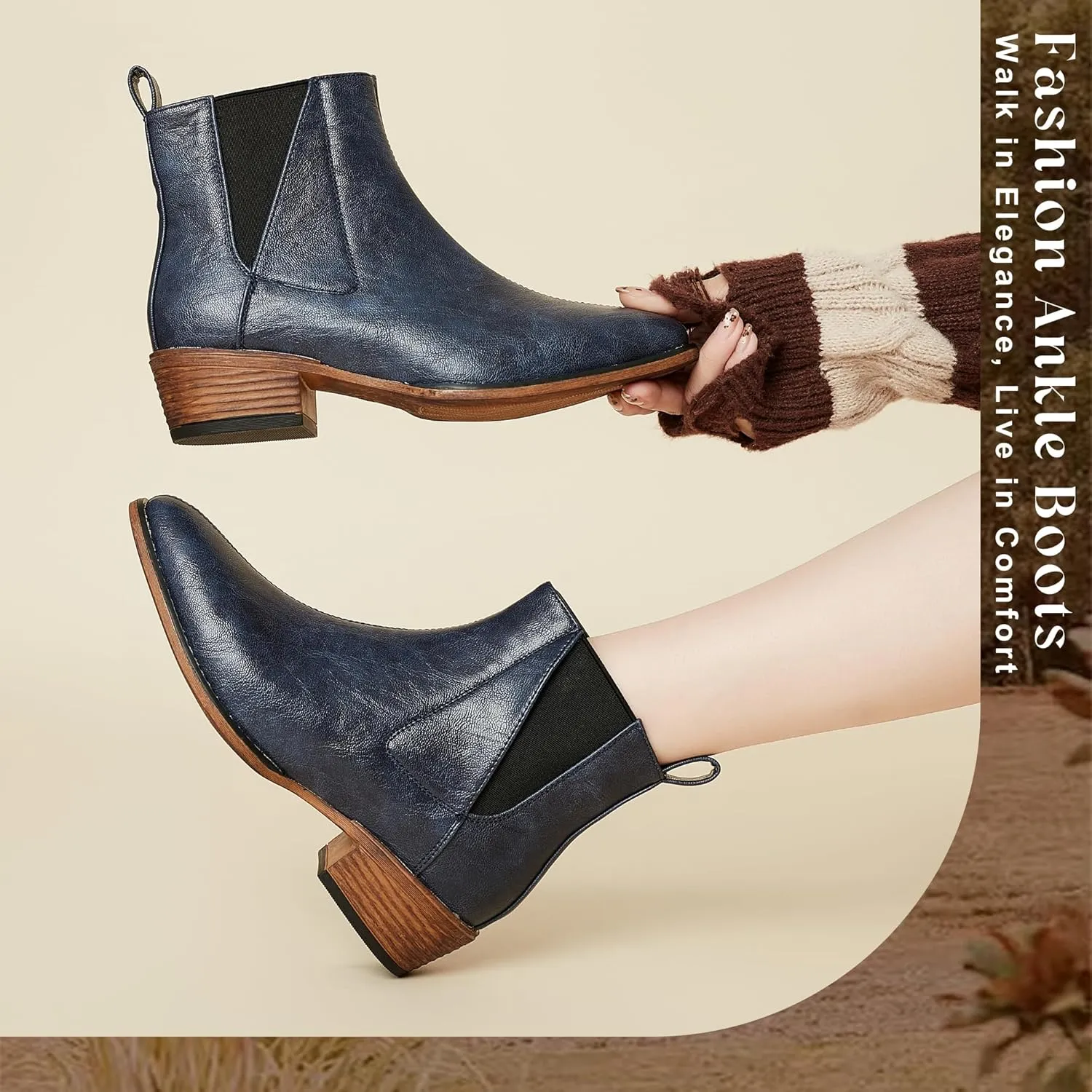 Women's Ankle Boots Mid-height Heels Chelsea Zipper Dressy Booties