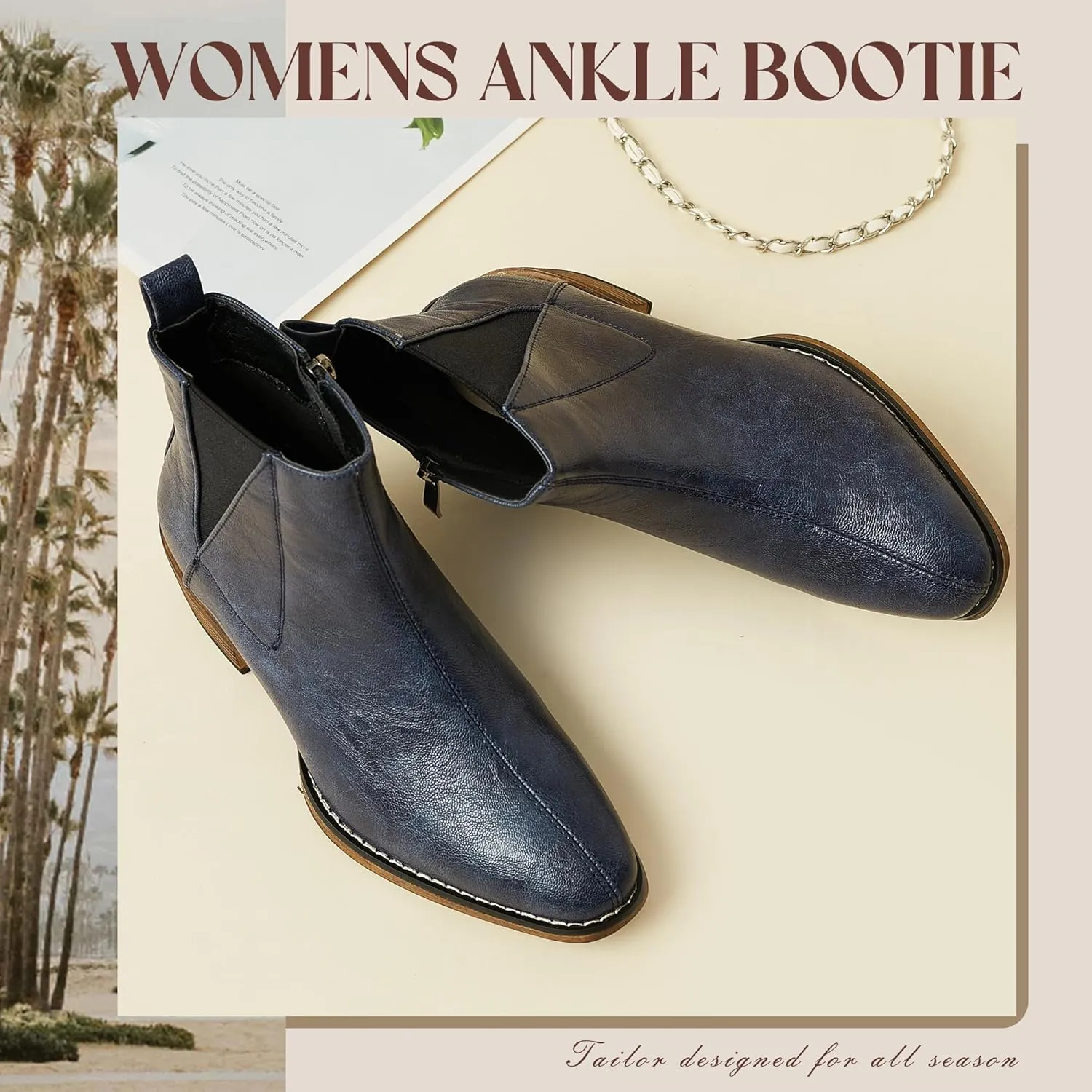 Women's Ankle Boots Mid-height Heels Chelsea Zipper Dressy Booties