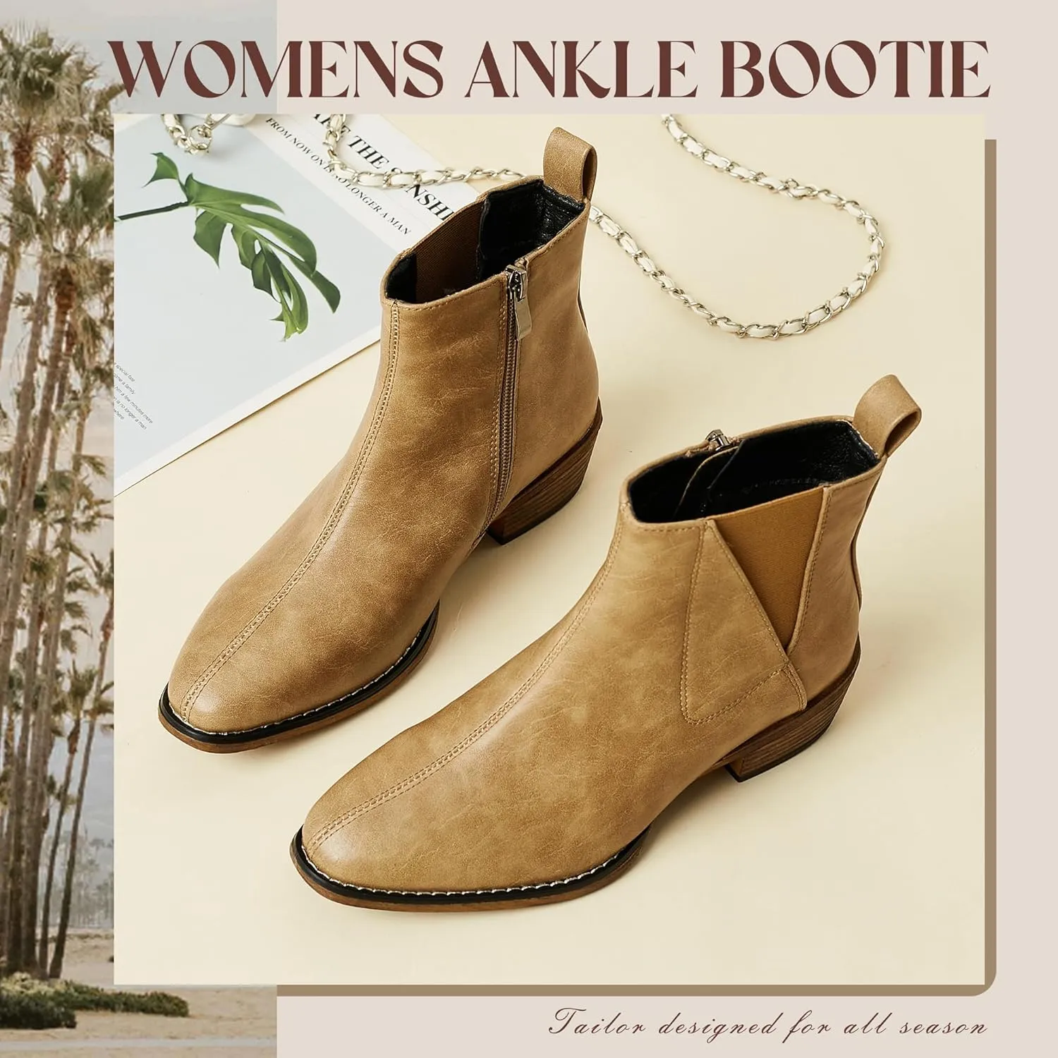 Women's Ankle Boots Mid-height Heels Chelsea Zipper Dressy Booties