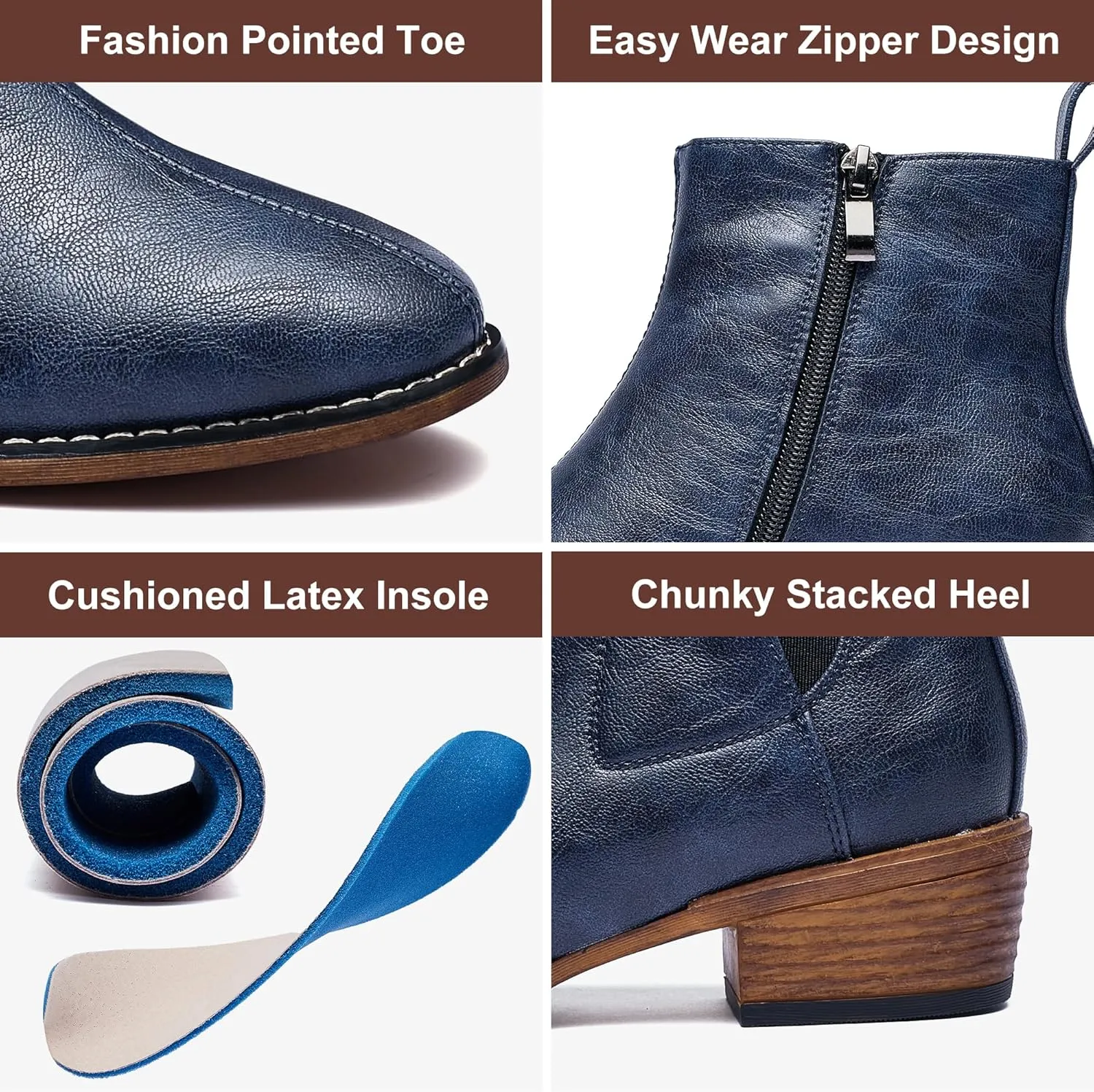 Women's Ankle Boots Mid-height Heels Chelsea Zipper Dressy Booties