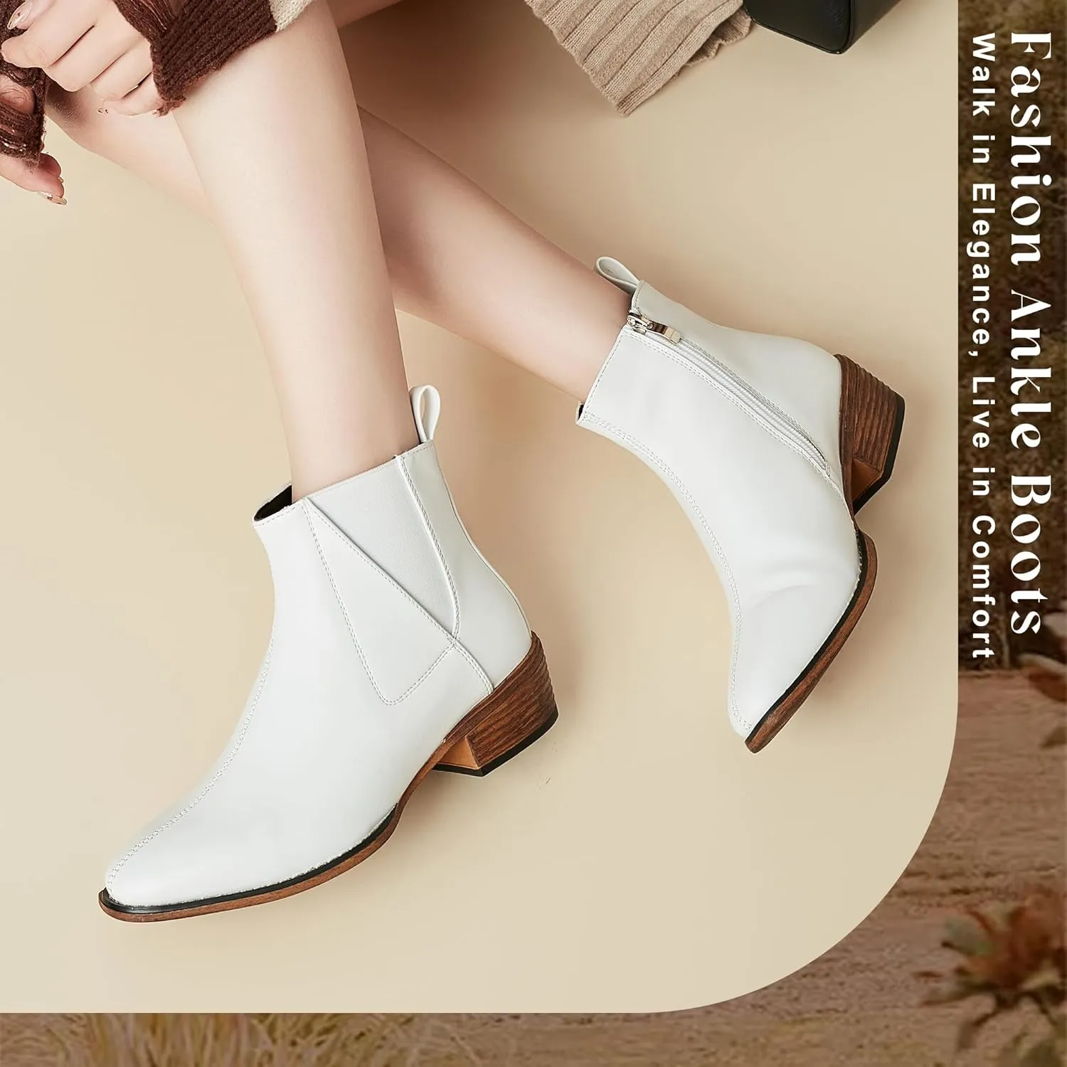 Women's Ankle Boots Mid-height Heels Chelsea Zipper Dressy Booties
