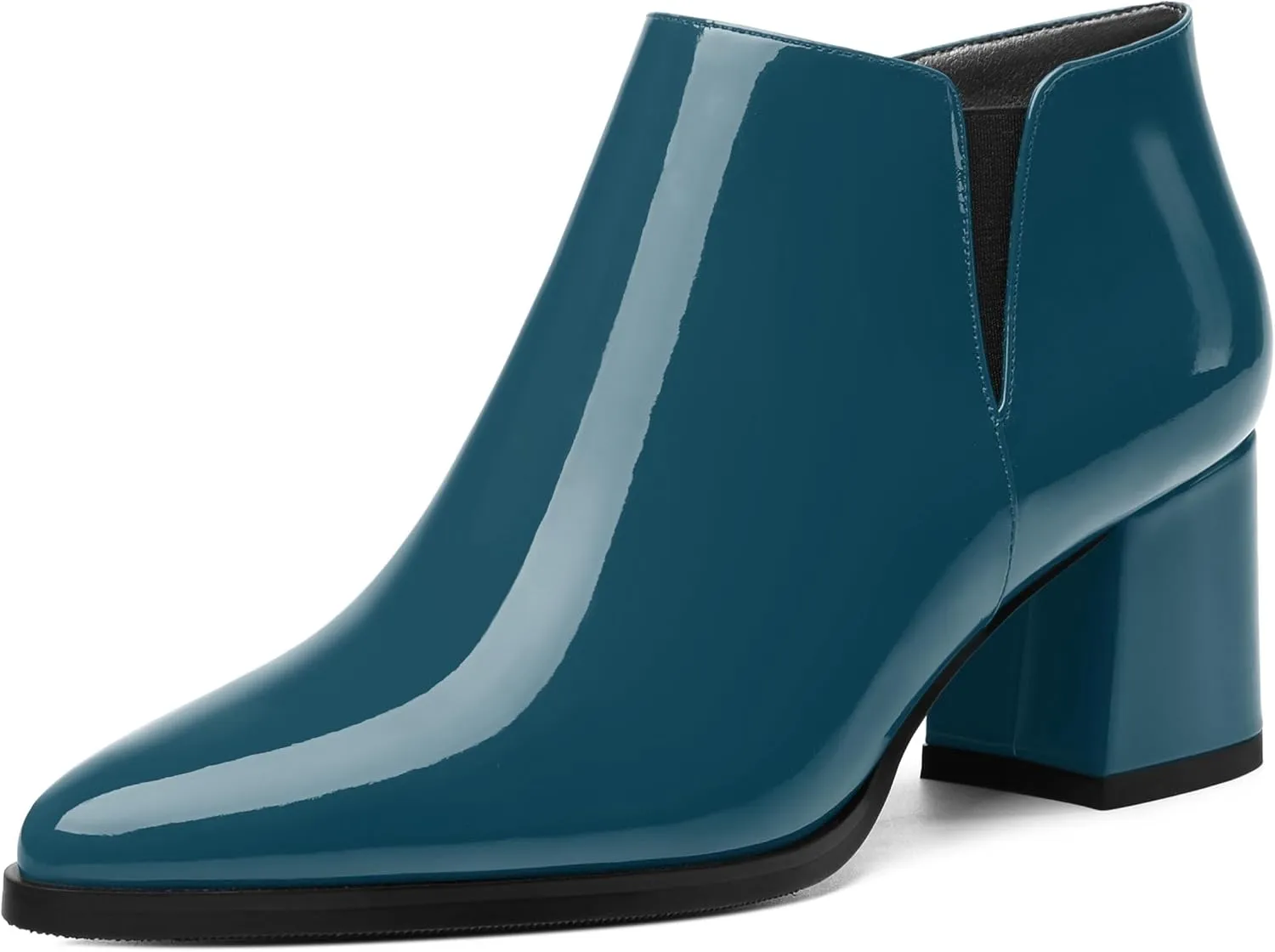 Women's Ankle Boots, Pointed Toe Chunky Heel Short Boots, Side Zipper and Elastic Ankle Booties, Mid Heel Shoes for Women