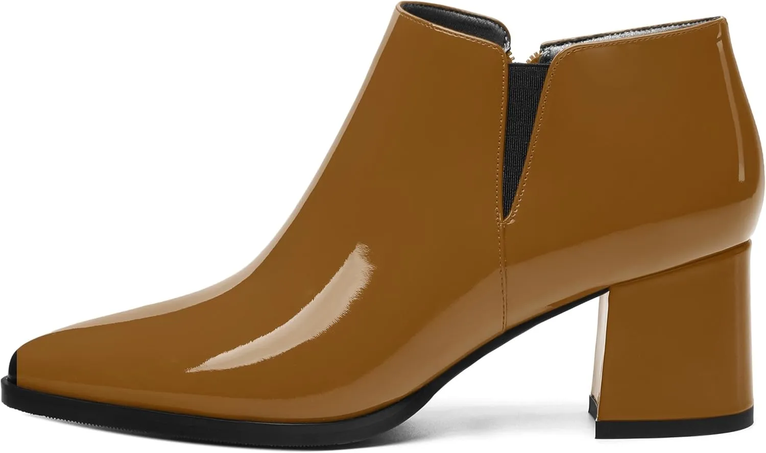 Women's Ankle Boots, Pointed Toe Chunky Heel Short Boots, Side Zipper and Elastic Ankle Booties, Mid Heel Shoes for Women
