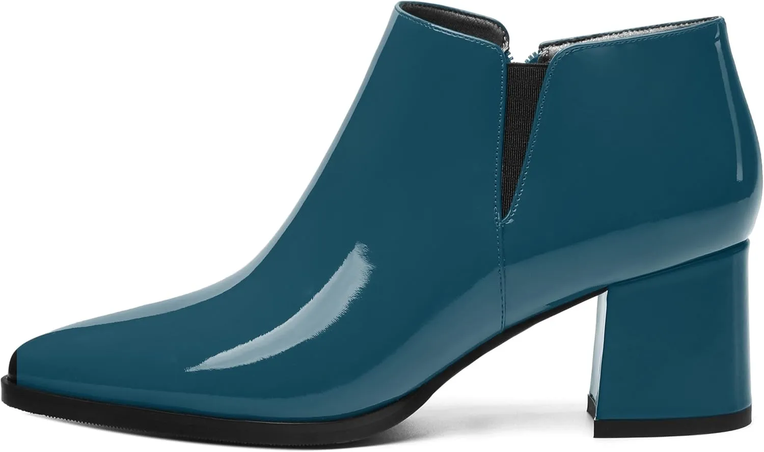 Women's Ankle Boots, Pointed Toe Chunky Heel Short Boots, Side Zipper and Elastic Ankle Booties, Mid Heel Shoes for Women